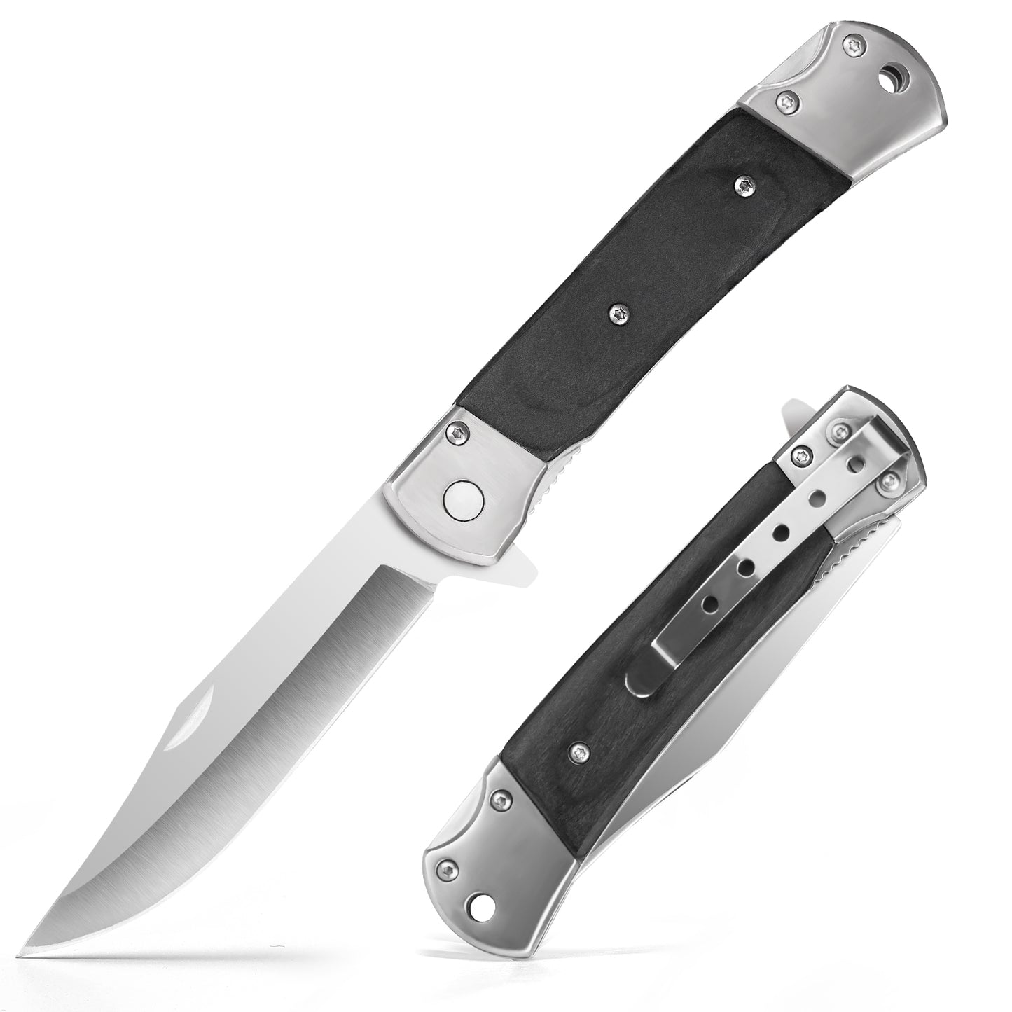 Folding Pocket Knife for Men, 3.9" Steel, Wooden Handle, Liner Lock Design 6696