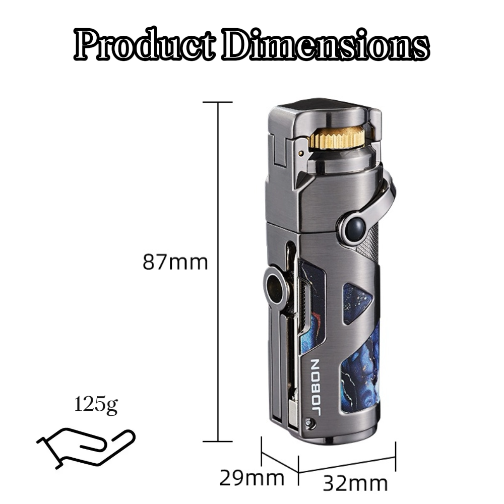 3-in-1 Cigar Lighter with Windproof Jet Flame, Foldable Drill Knife, Serrated Punch and Easy Rocker Switch, Refillable Butane Fuel and Adjustable Flame, Ideal Gift for Men