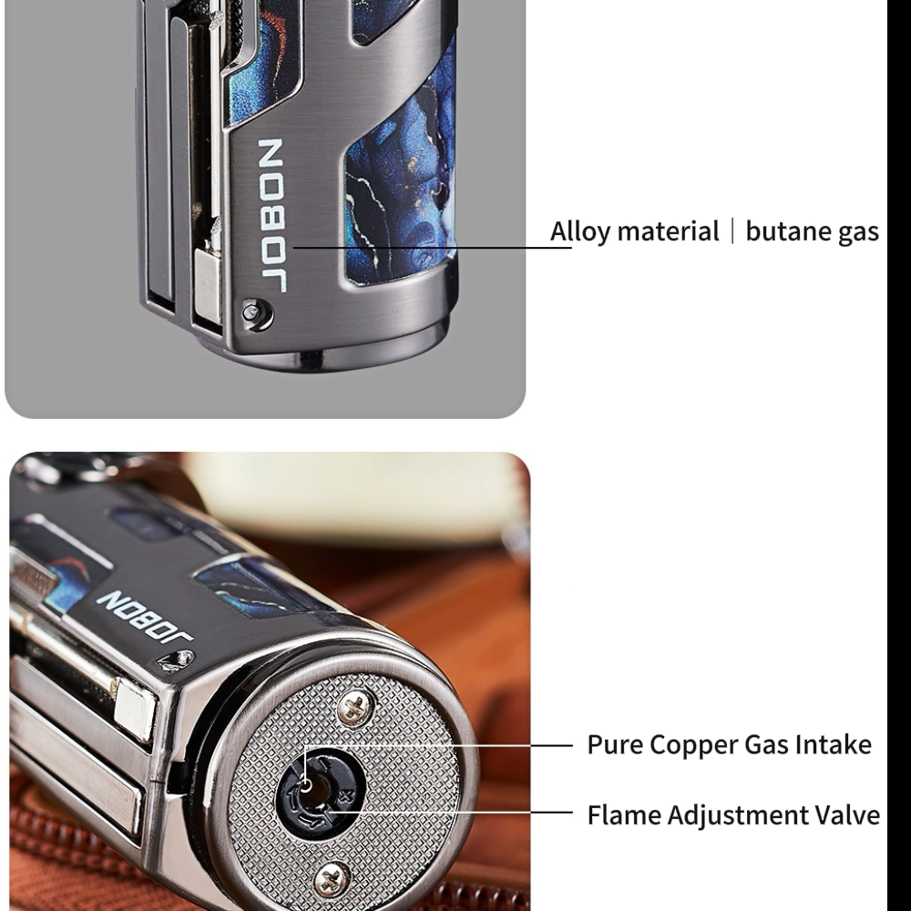 3-in-1 Cigar Lighter with Windproof Jet Flame, Foldable Drill Knife, Serrated Punch and Easy Rocker Switch, Refillable Butane Fuel and Adjustable Flame, Ideal Gift for Men