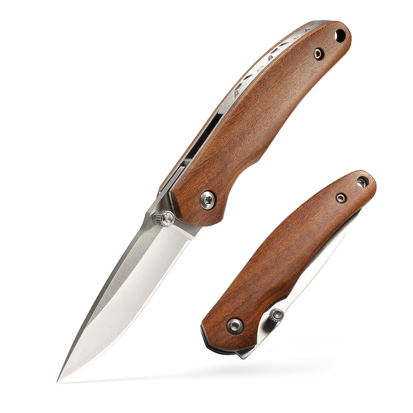 Small Pocket Knife, Folding Knife with 2.4 Inch Blade, Liner Lock, Wood Handle for EDC, Outdoor Camping, Survival (Polished)