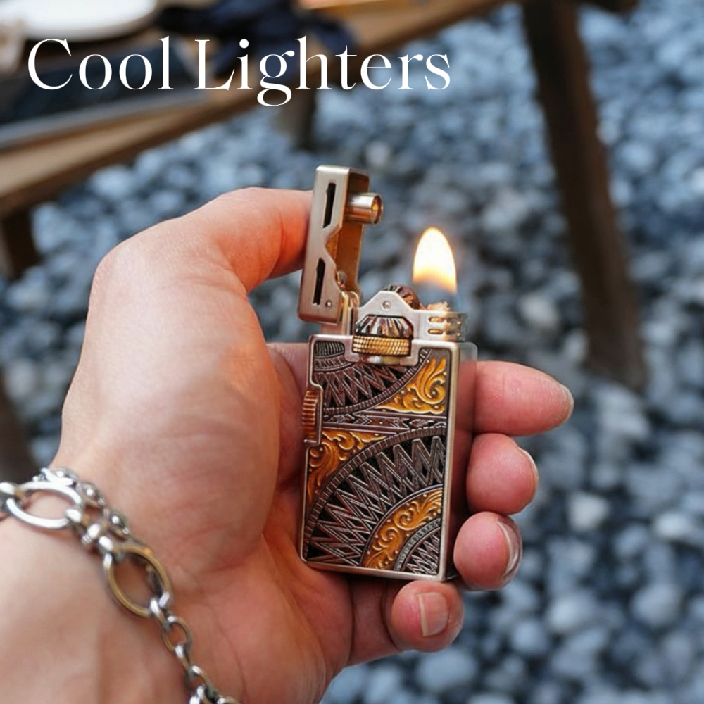 Torch Lighter, Windproof Fidget Lighter with Spinning Gear for Stress Relief - Refillable Metal Kerosene Lighter