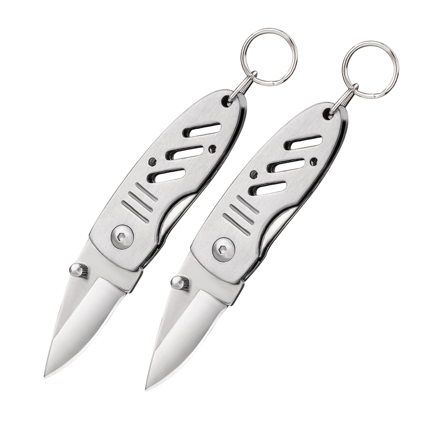 Mini Keychain Knife, 2pcs Small Folding Pocket Knives with Liner Lock, 1.6 Inch Blade, Every Day Carry Tool for Women Teens (Silver)