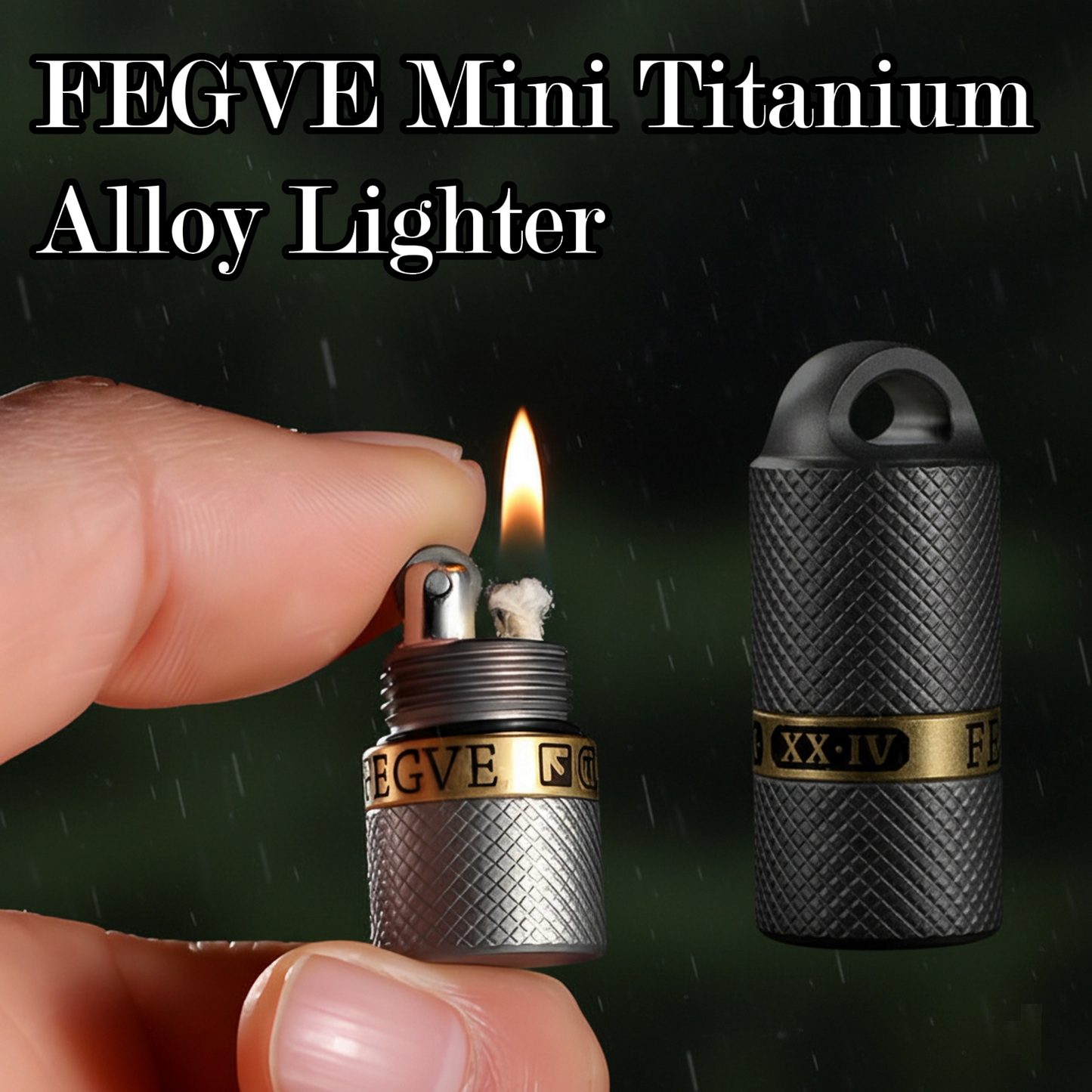 Titanium & Copper Inlay Keychain Lighter - Refillable Kerosene Fuel, Windproof & Portable for Outdoor EDC(20*60mm,46g)
