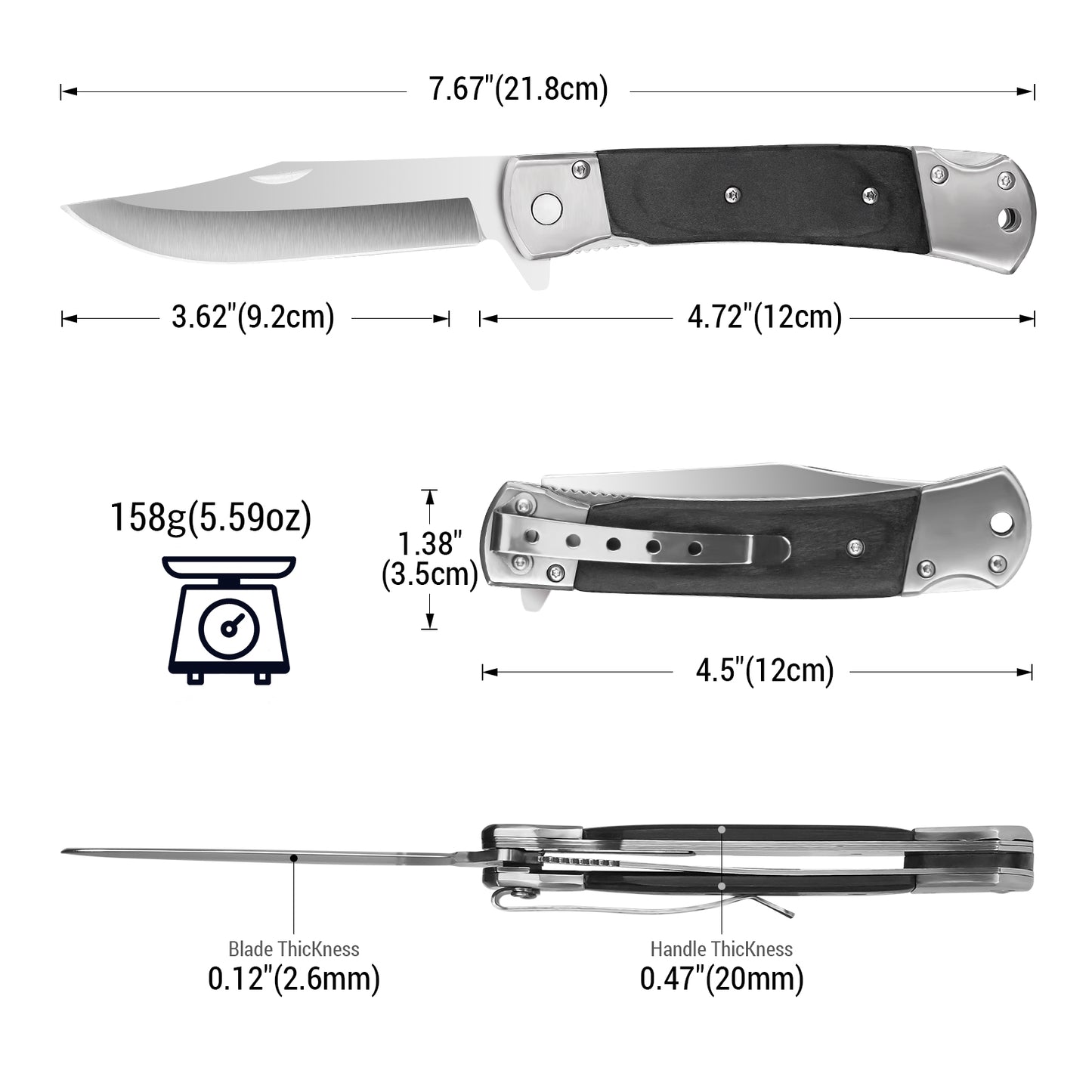 Folding Pocket Knife for Men, 3.9" Steel, Wooden Handle, Liner Lock Design 6696
