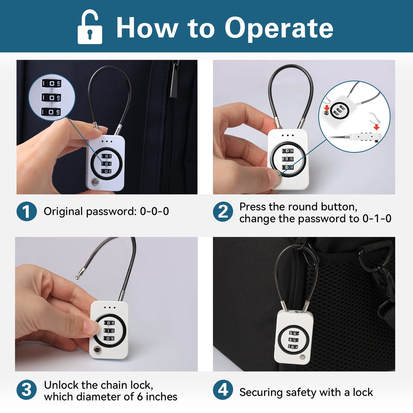 2PCS Combination Padlock for Suitcase, Travel Cable Locks, Tent & Bag Lock - Secure 3-Digit Lock for Luggage, Backpacks, and Outdoor Gear(Black + White)