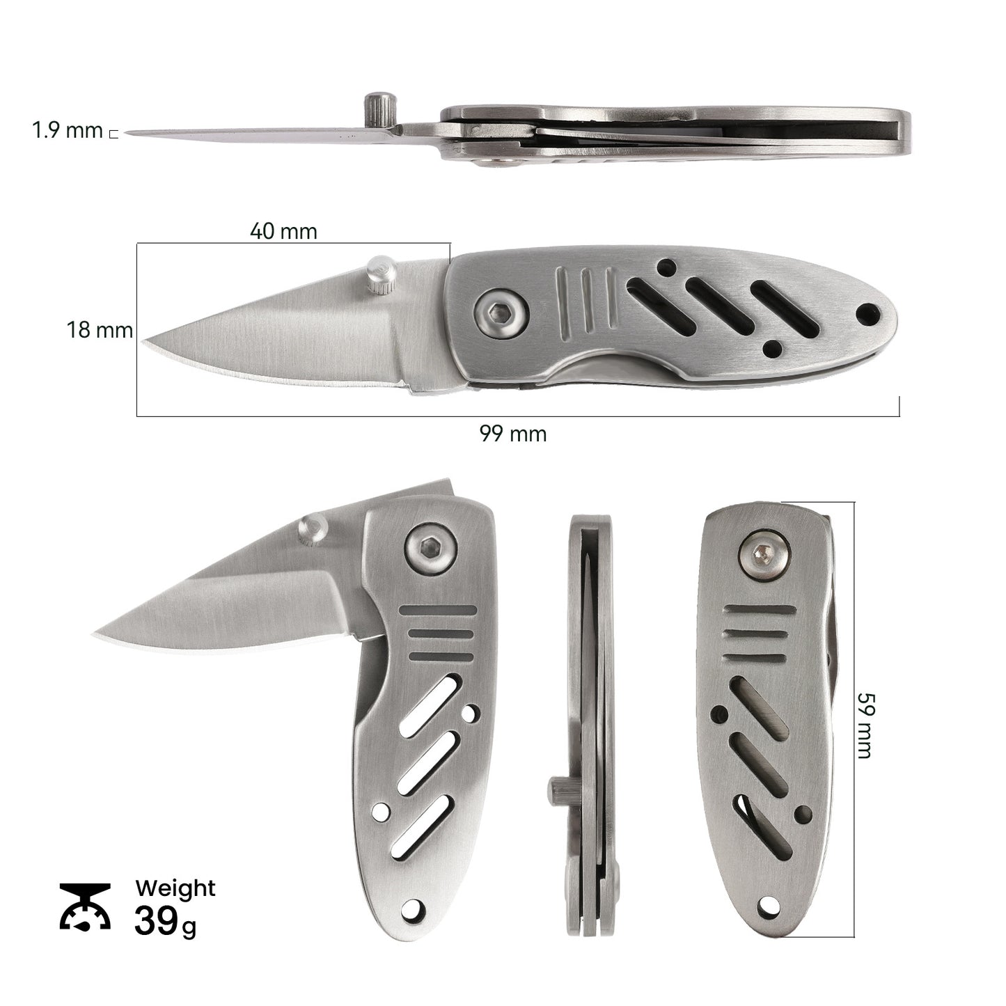 Mini Keychain Knife, 2pcs Small Folding Pocket Knives with Liner Lock, 1.6 Inch Blade, Every Day Carry Tool for Women Teens (Silver)