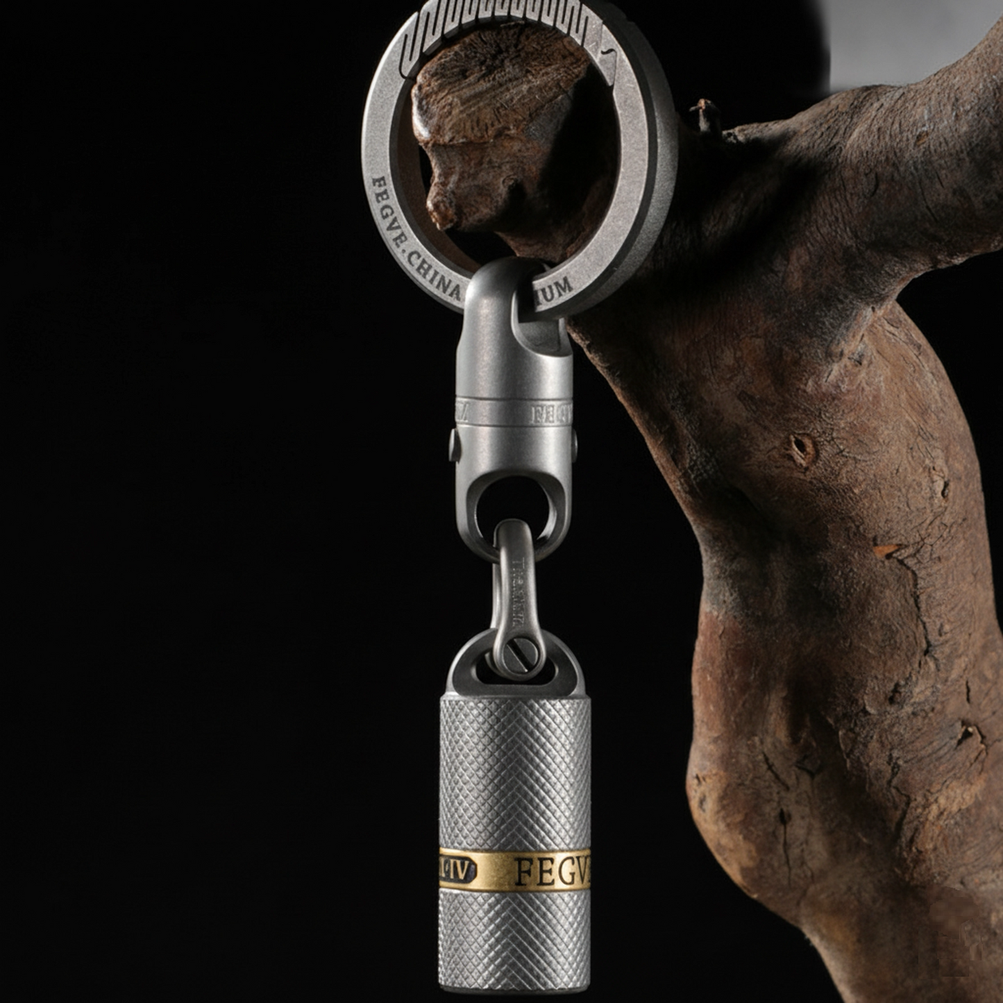Titanium & Copper Inlay Keychain Lighter - Refillable Kerosene Fuel, Windproof & Portable for Outdoor EDC(20*60mm,46g)