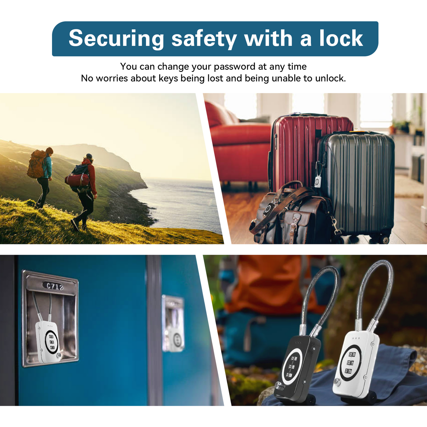 2PCS Combination Padlock for Suitcase, Travel Cable Locks, Tent & Bag Lock - Secure 3-Digit Lock for Luggage, Backpacks, and Outdoor Gear(Black + White)