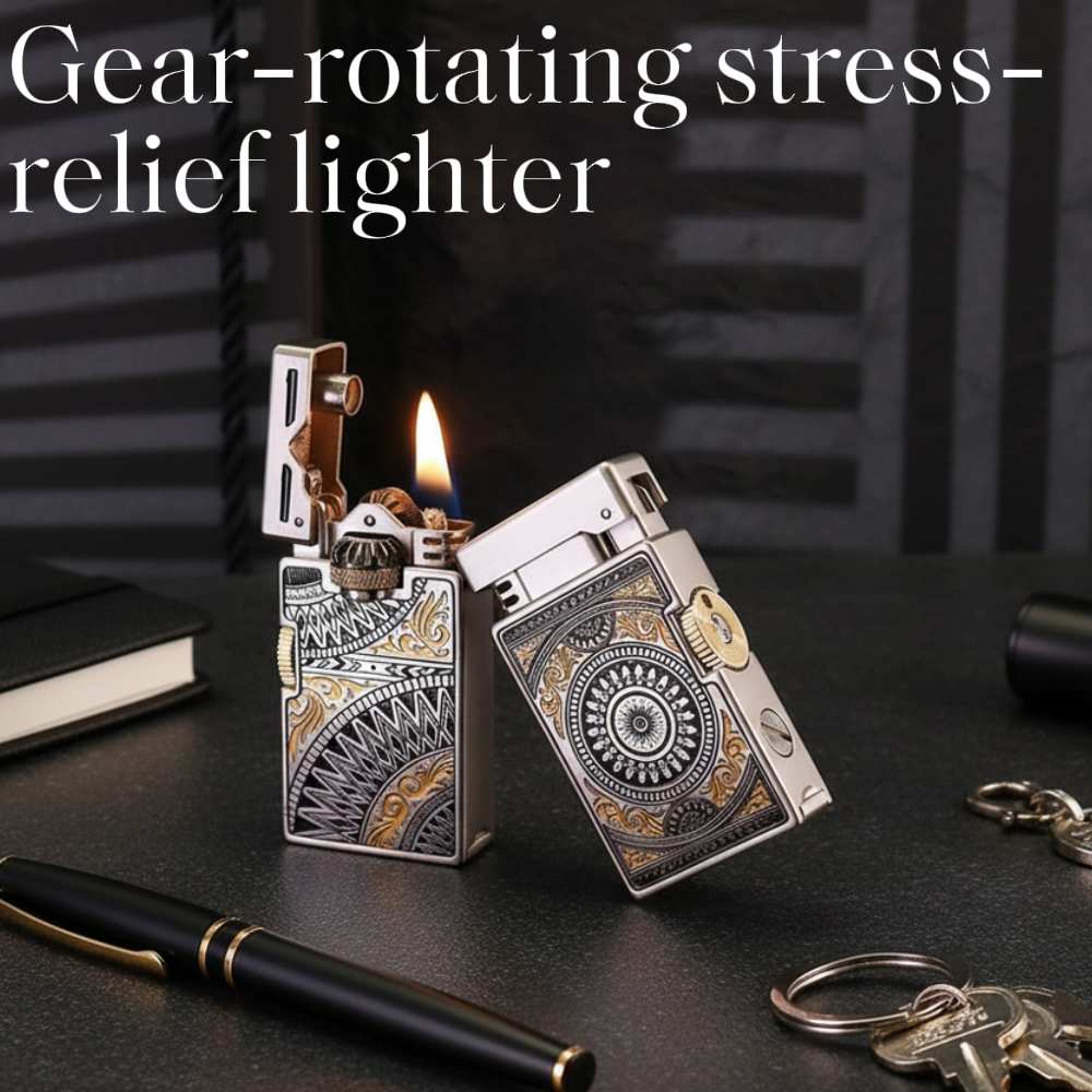 Torch Lighter, Windproof Fidget Lighter with Spinning Gear for Stress Relief - Refillable Metal Kerosene Lighter
