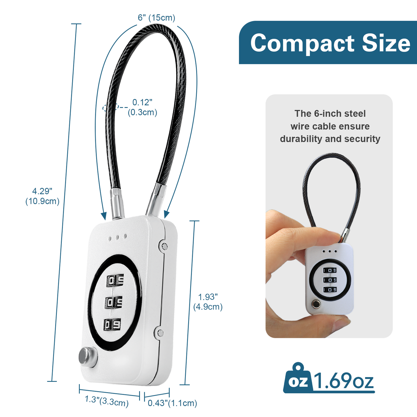 2PCS Combination Padlock for Suitcase, Travel Cable Locks, Tent & Bag Lock - Secure 3-Digit Lock for Luggage, Backpacks, and Outdoor Gear(Black + White)