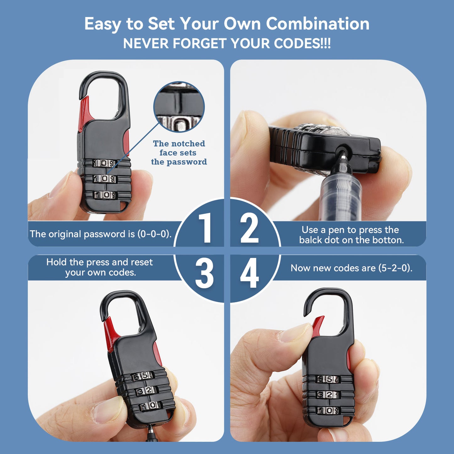 Mini Combination Padlock, BARRYSAIL 3pcs Mini Locks for Kids Teens School Backpack Diary Travel, Black