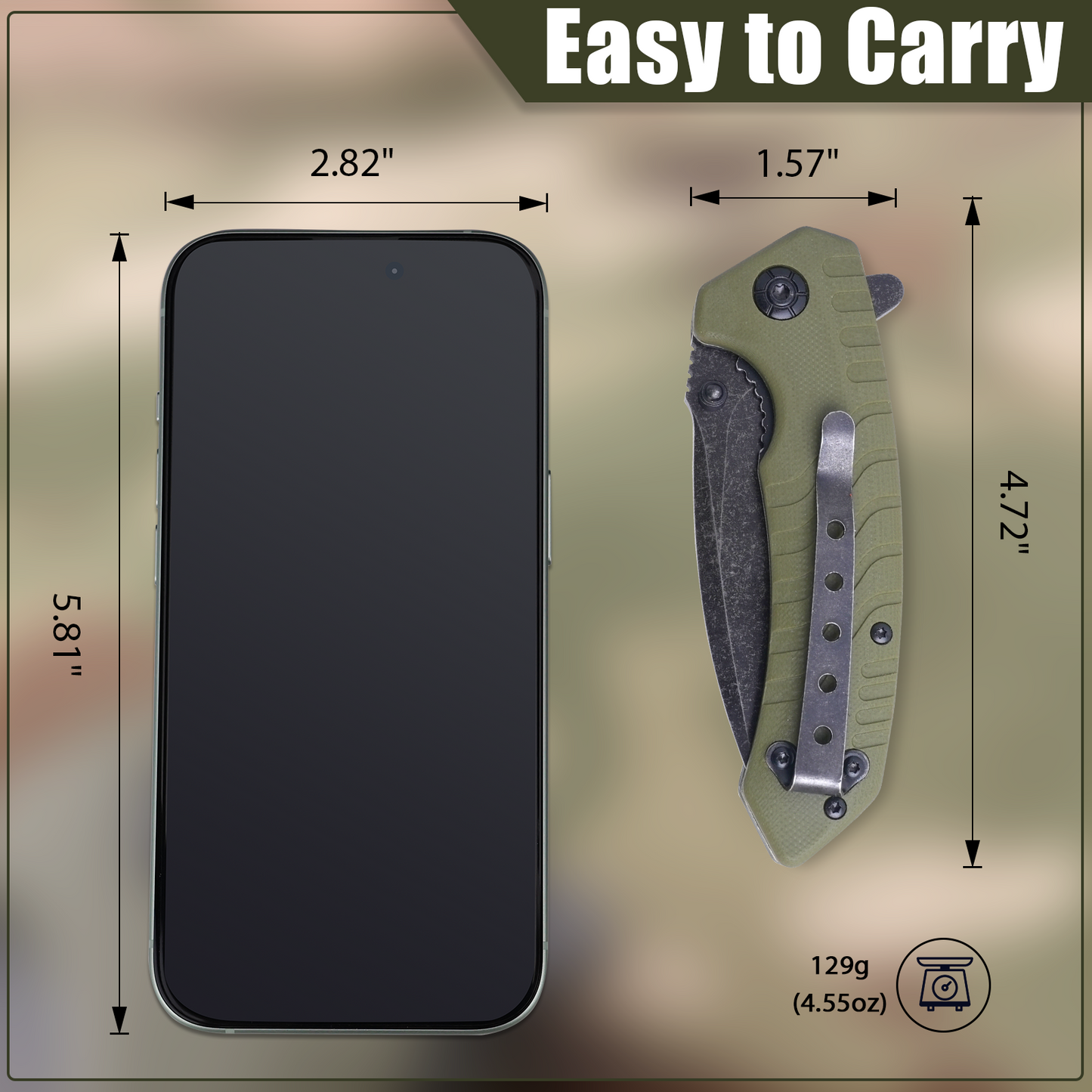 Folding Pocket Knife, 3.3 Inch D2 Steel Blade G10 Handle Small EDC Knife with Liner Lock, Pocket Clip for Men Women, Perfect Tool for Camping Hunting Survival