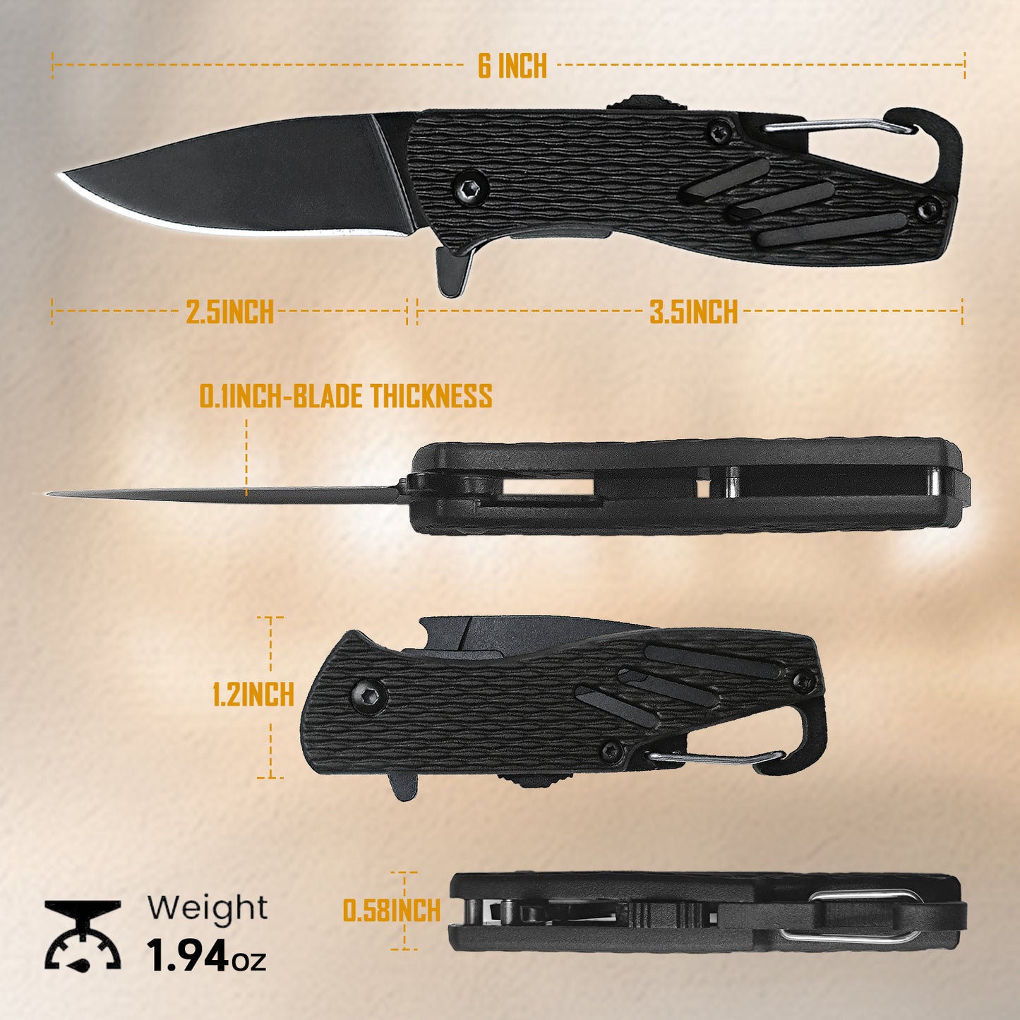 Keychain Folding Knife, Small Pocket Knife with Safety Lock, 2.5" Steel Blade, Bottle Opener, Great EDC Tool for Men Women Gift 6175P