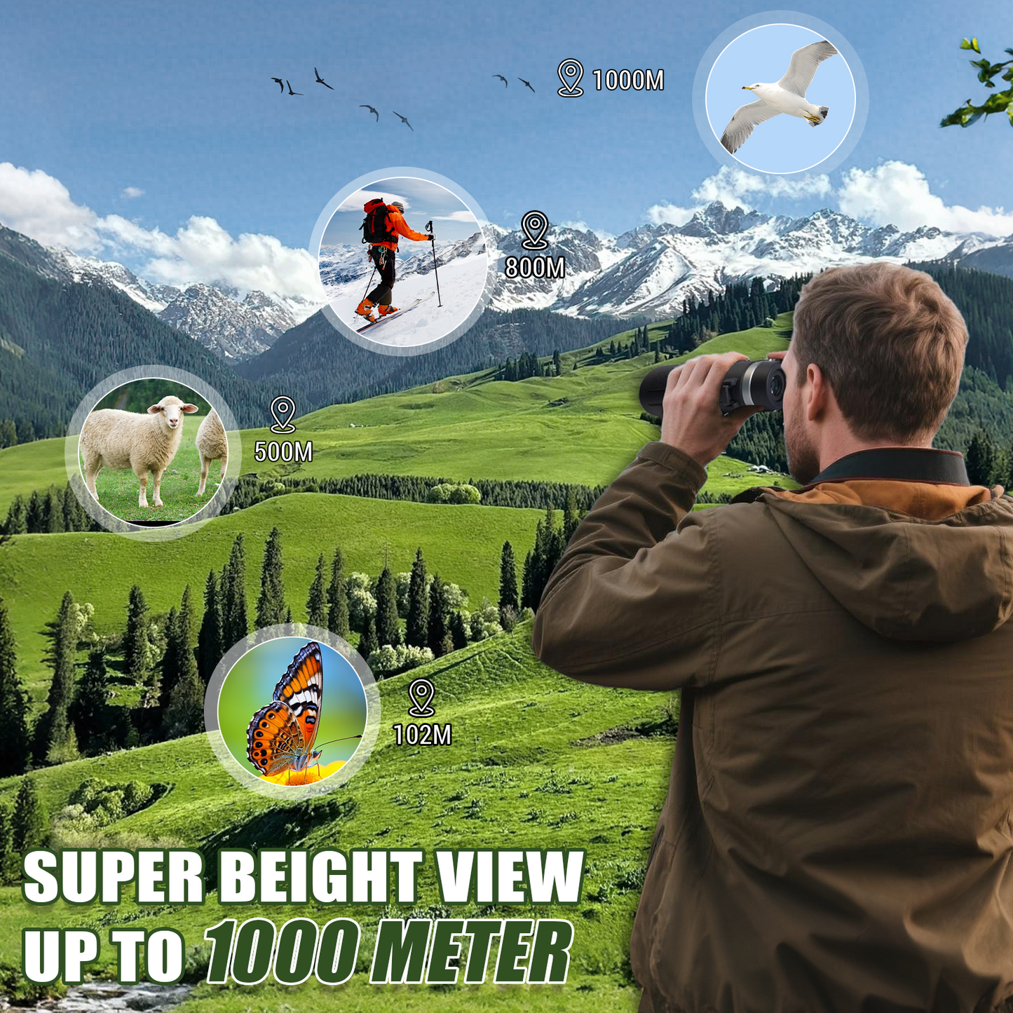 10x42 Water Resistant Binoculars for Adults, Large View, Clear Low Light Vision, Super Bright BAK4 Prism - for Bird Watching, Concert, Football, Stargazing, Cruise - with Carrying Bag.