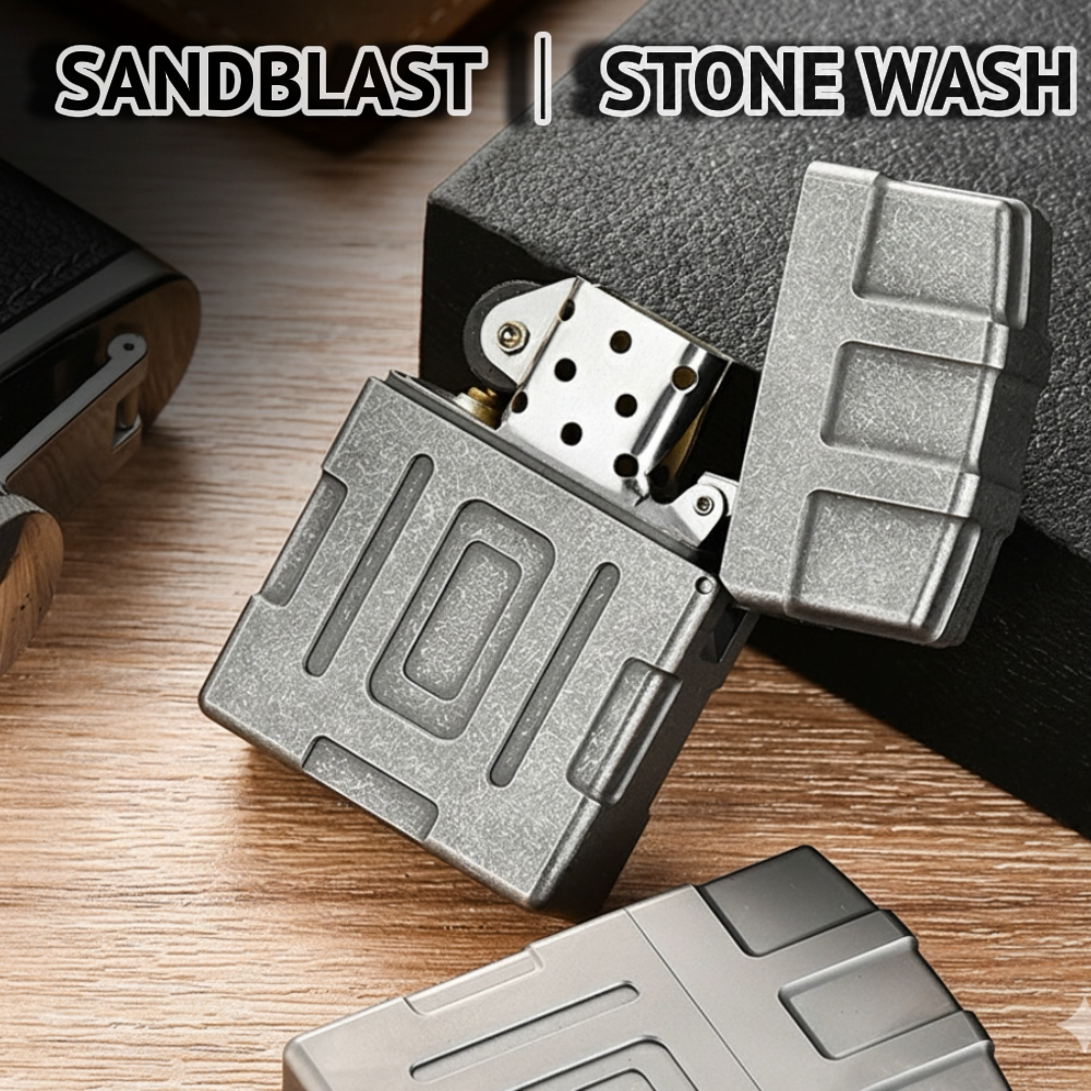 Titanium Windproof Lighter | Refillable Kerosene Pocket Lighter | Sandblasted & Stone Washed Finish | Gift Box Included