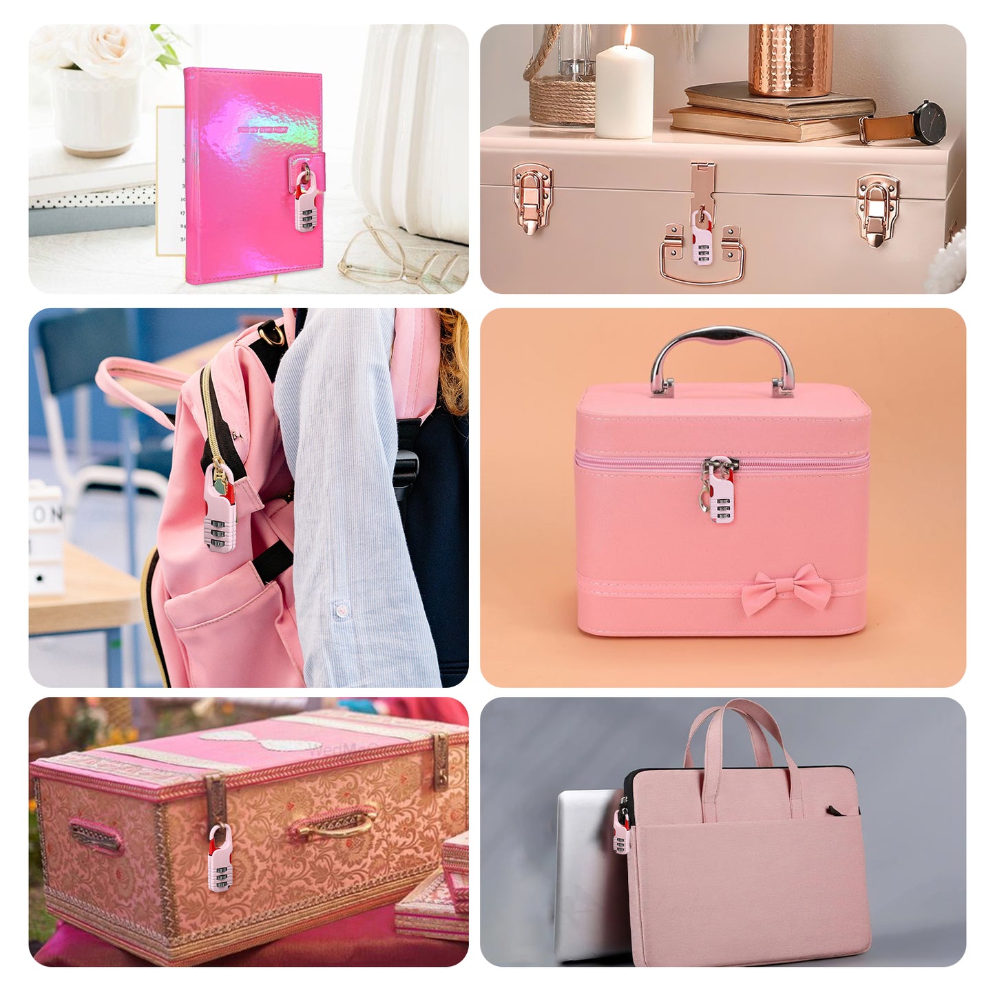 Mini Combination Padlock, BARRYSAIL 3pcs Mini Locks for Kids Teens School Backpack Diary Travel, Pink