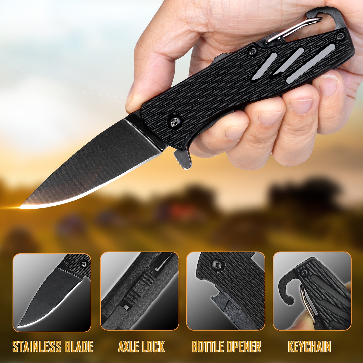 Keychain Folding Knife, Small Pocket Knife with Safety Lock, 2.5" Steel Blade, Bottle Opener, Great EDC Tool for Men Women Gift 6175P