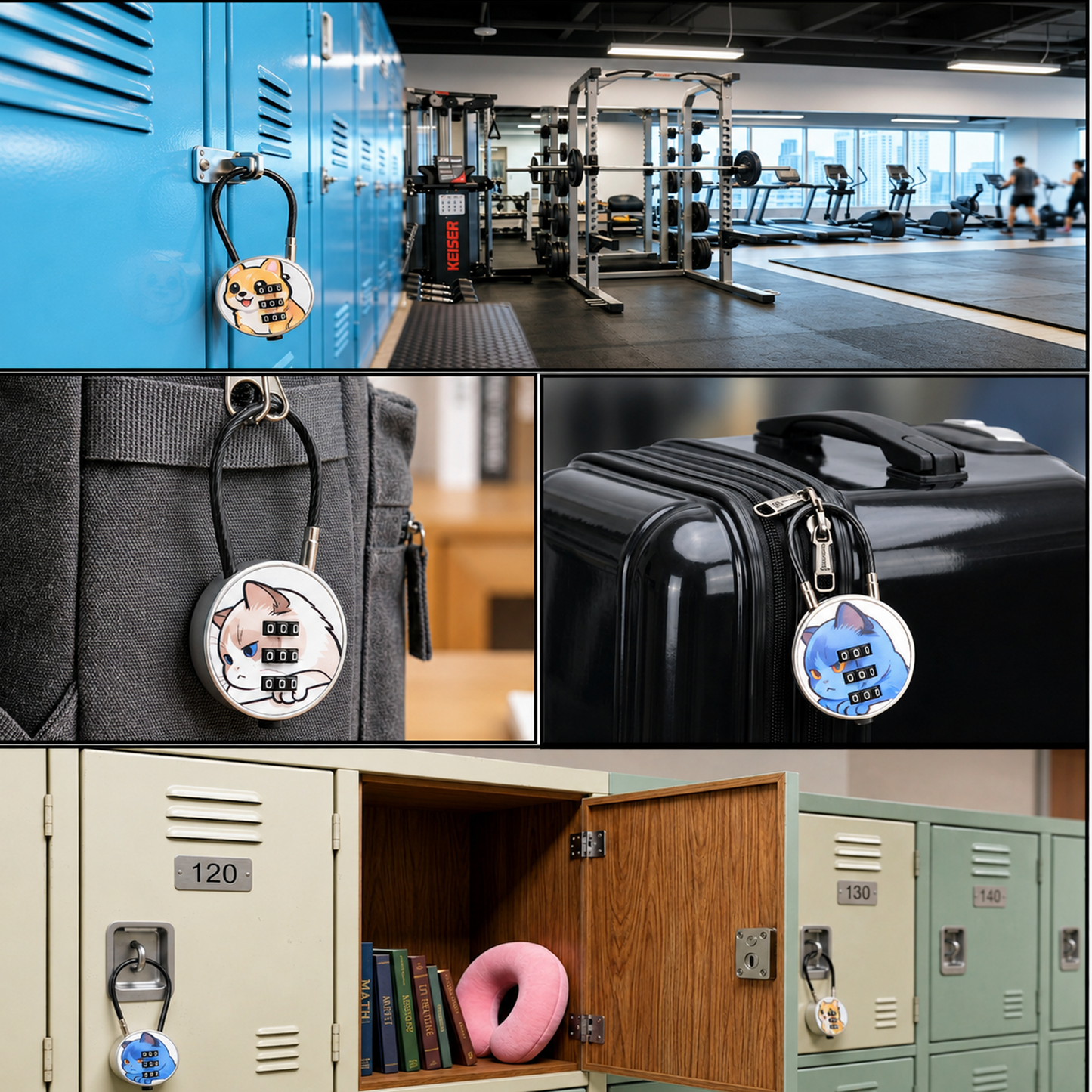 3 Pack Combination Locks - Cable Lock Set with Flexible Braided Steel Cable, One-Press Quick Unlock, Easy Reset, Ideal for Luggage, Backpacks, Lockers & Gym Use