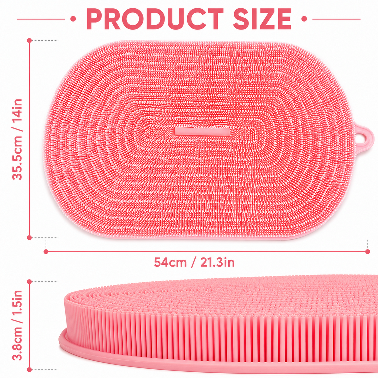 Silicone Shower Foot and Back Scrubber Mat - 21.3" Foot Massager ,Strong Suction Cups Non-Slip, Hands-Free Dead Skin Remover & Exfoliator for Elderly & Pregnant Women, No Bending Required (pink)