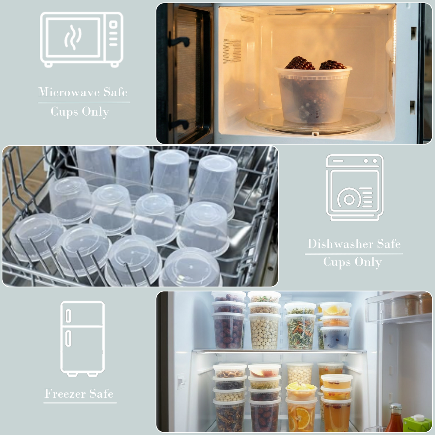 72 Sets (144-Piece) Disposable Food Storage Containers with Lids, BPA-Free, Leakproof, Microwave, Dishwasher and Freezer Safe, Perfect for Everything from Dips and Sauces to Fruits and Full Meals.
