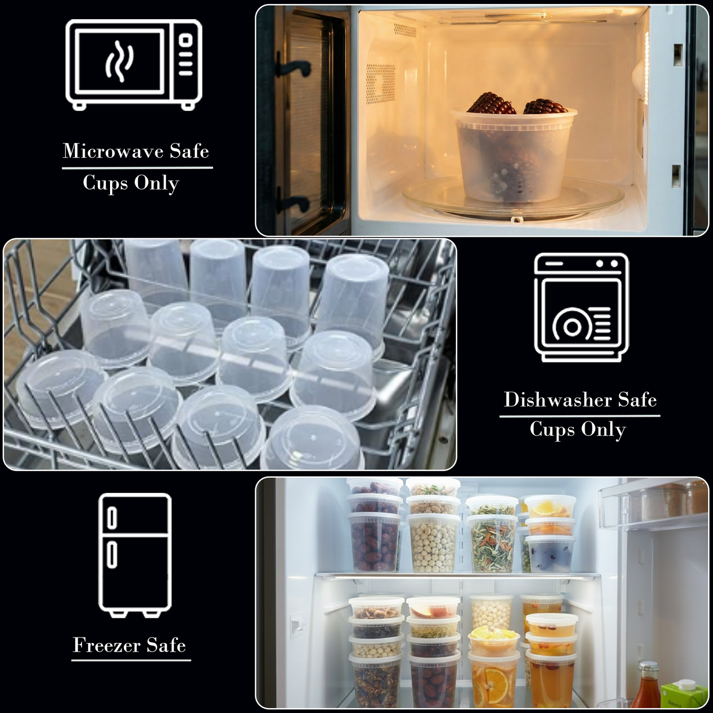 Disposable Food Storage Containers with Lids, BPA-Free, Leakproof, Microwave, Dishwasher and Freezer Safe, Perfect for Everything from Dips and Sauces to Fruits and Full Meals (72)