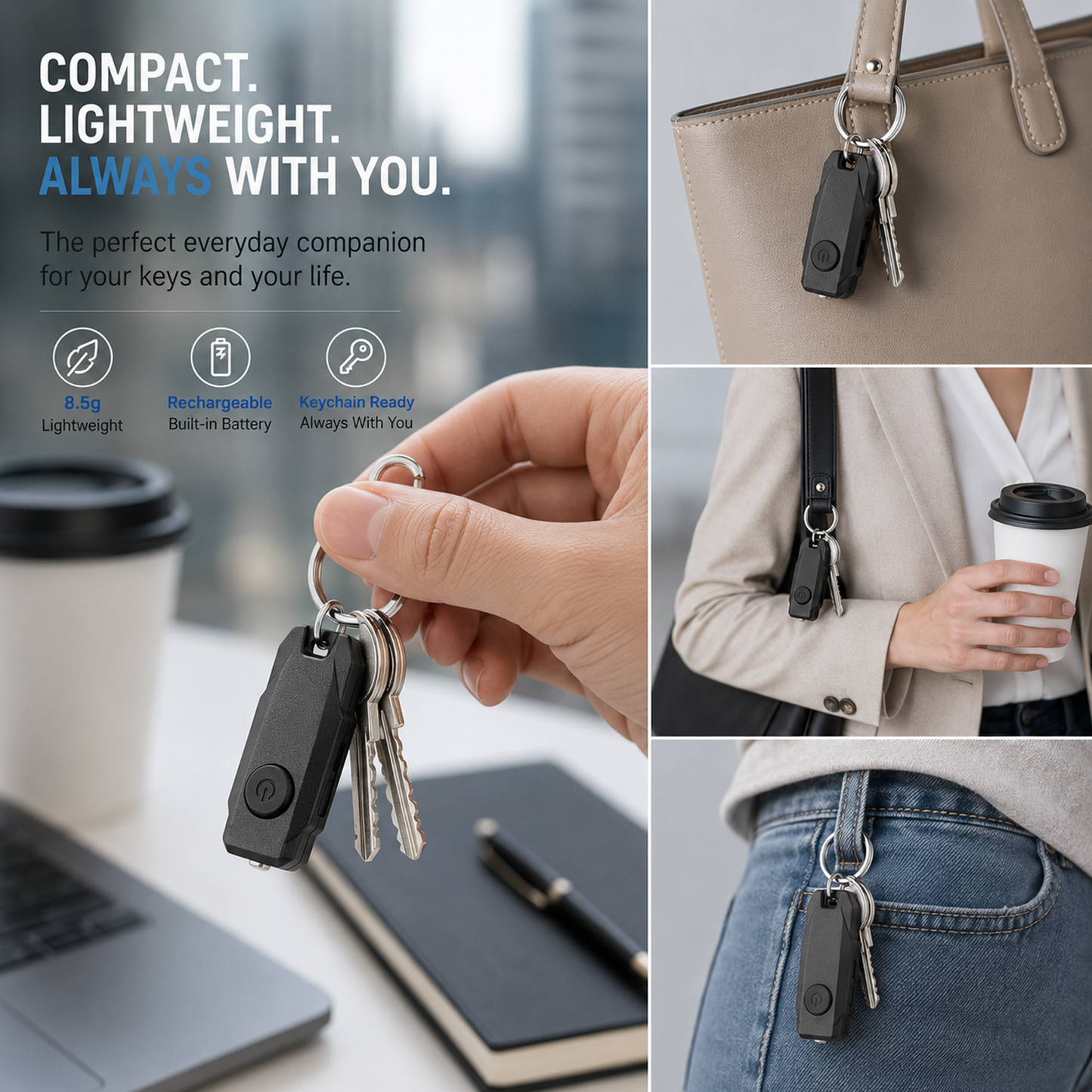 USB Rechargeable Keychain Light, 9pcs Mini LED Flashlight with Keyring, Great EDC Tool, Gift for Kids Teens (9, Black)