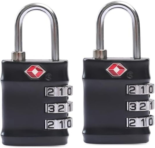TSA Combination Lock - 2PCS Compact & Durable Luggage Locks, 3-Digit Resettable Password for Travel, Gym Lockers, Cabinets, Black