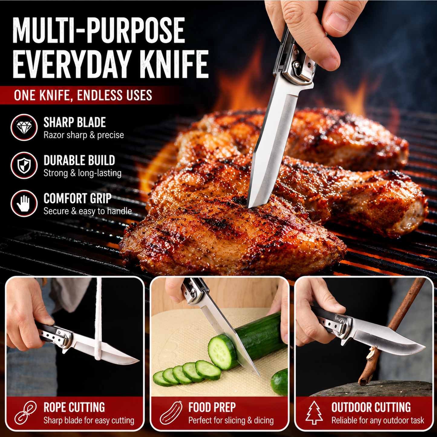 Folding Pocket Knife for Men, 3.9" Steel, Wooden Handle, Liner Lock Design 6696