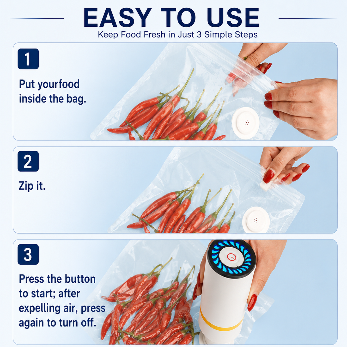 30 PCS Reusable Vacuum Sealer Bags, 3 Sizes of Food Storage Bags for Sous Vide, Freezer & Vacuum Sealers, BPA-Free with 3D Valve (-40°C to 100°C)