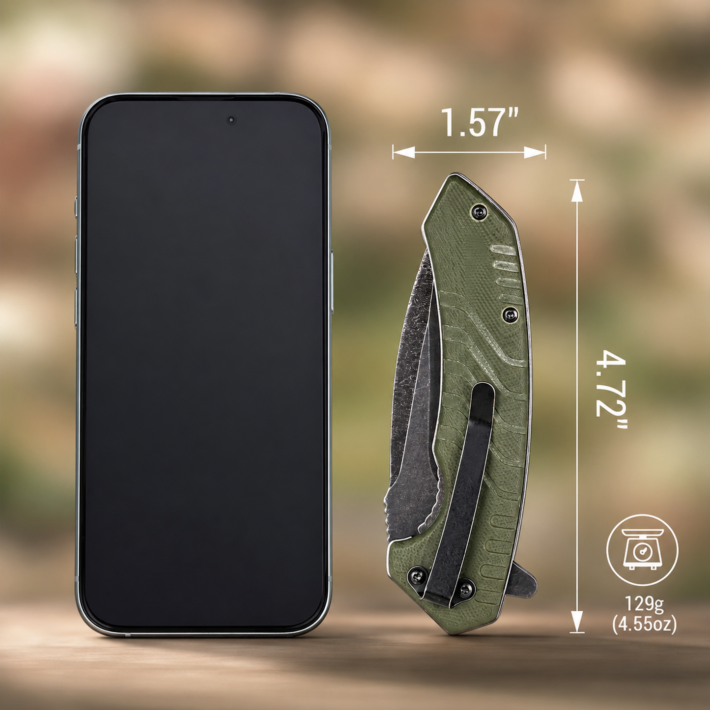 Folding Pocket Knife, 3.3 Inch D2 Steel Blade G10 Handle Small EDC Knife with Liner Lock, Pocket Clip for Men Women, Perfect Tool for Camping Hunting Survival