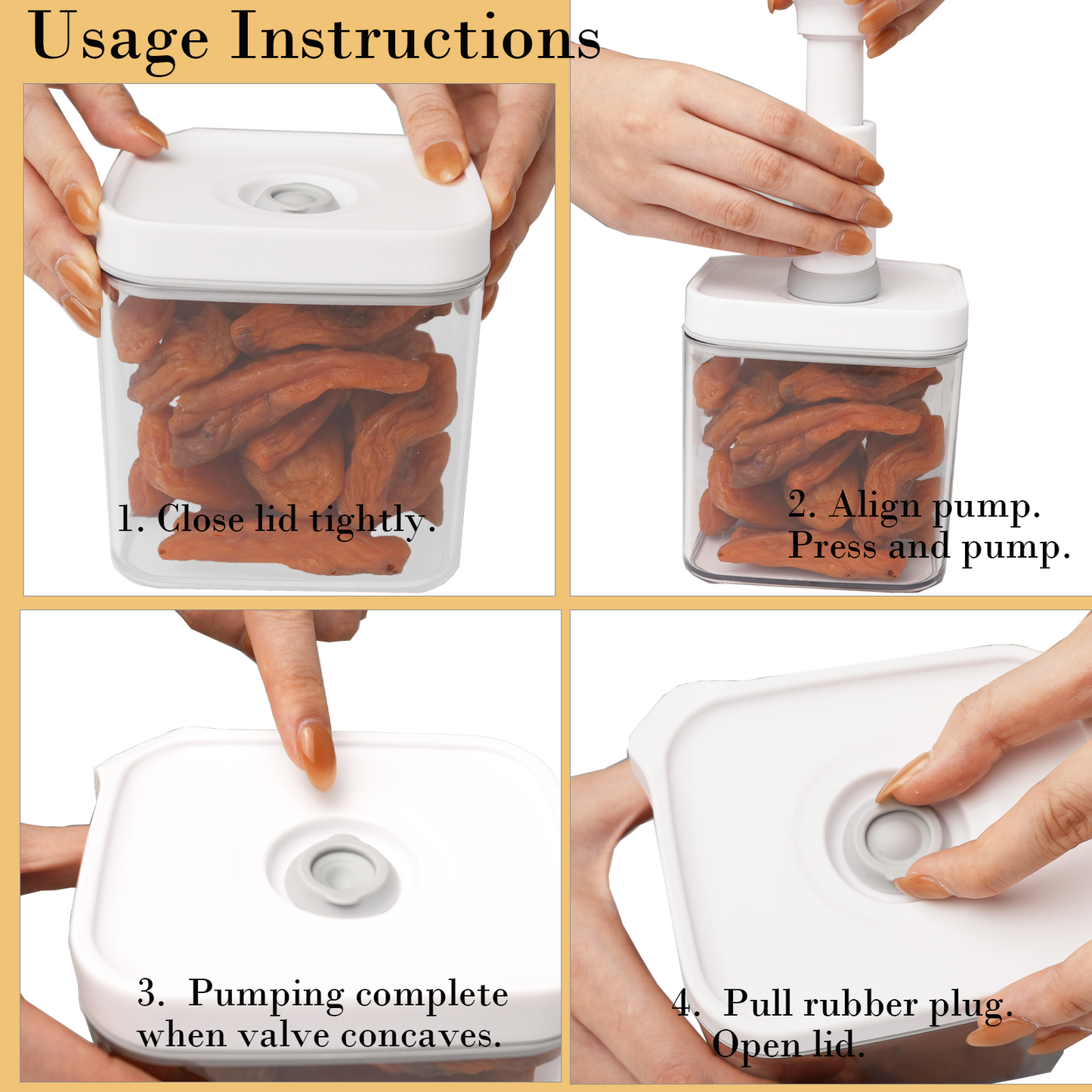 Vacuum Sealed Food Storage Containers with Pump – Airtight, Keeps Food Fresh, Prevents Bacteria – Ideal for Grains, Coffee, Snacks & dog food storage container(4-Piece Set)