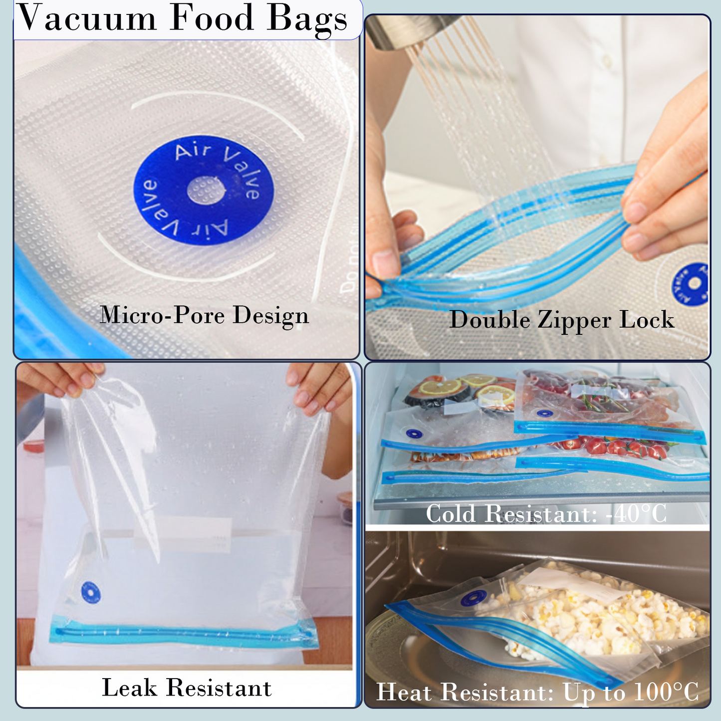 Handheld Vacuum Sealer Set with 30 Reusable Sous Vide Bags, Powerful Cordless USB Rechargeable Food Saver Pump & 3 Sizes Leak-Proof Storage Bags for Sous Vide, Freezer & Fresh Food Preservation