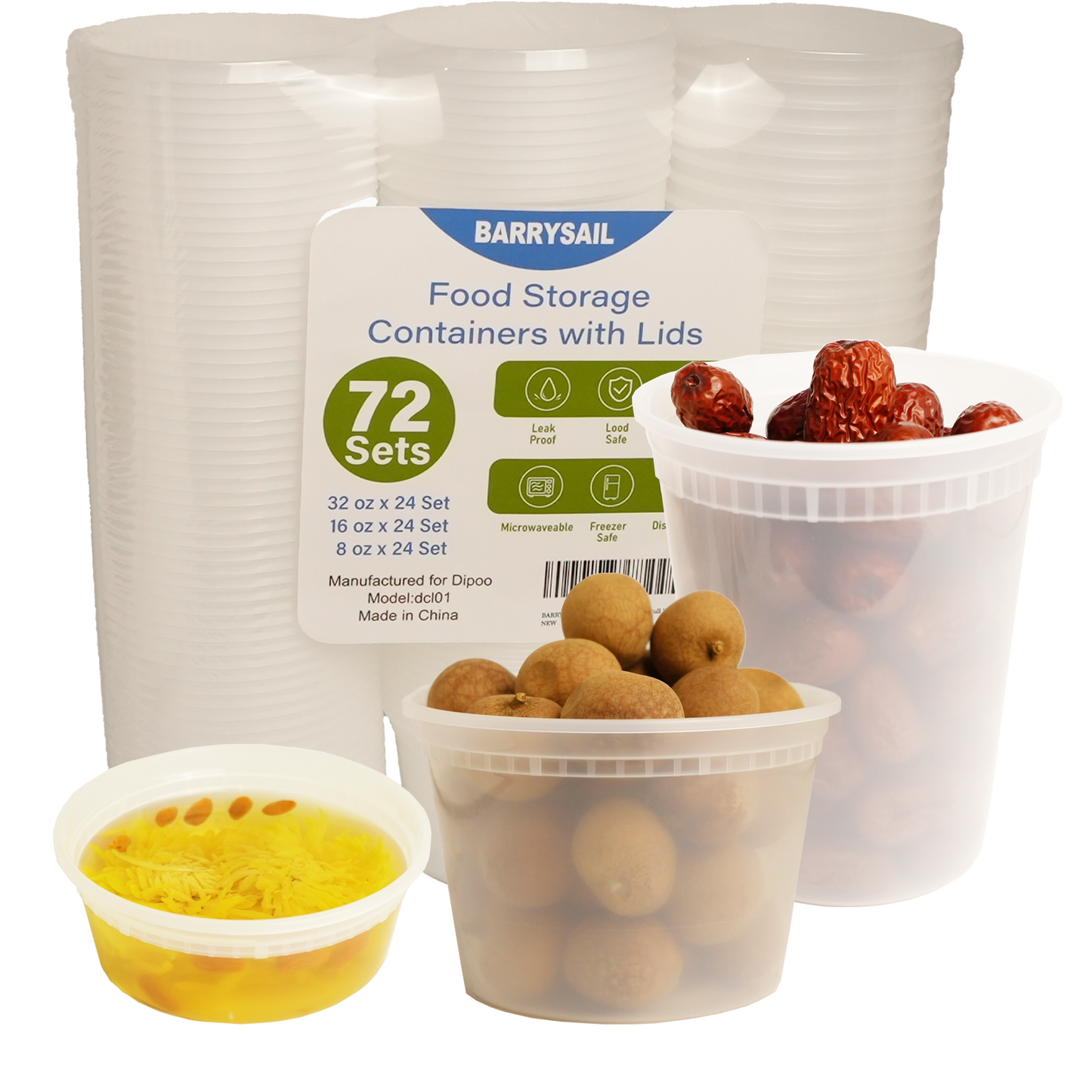 Disposable Food Storage Containers with Lids, BPA-Free, Leakproof, Microwave, Dishwasher and Freezer Safe, Perfect for Everything from Dips and Sauces to Fruits and Full Meals (72)