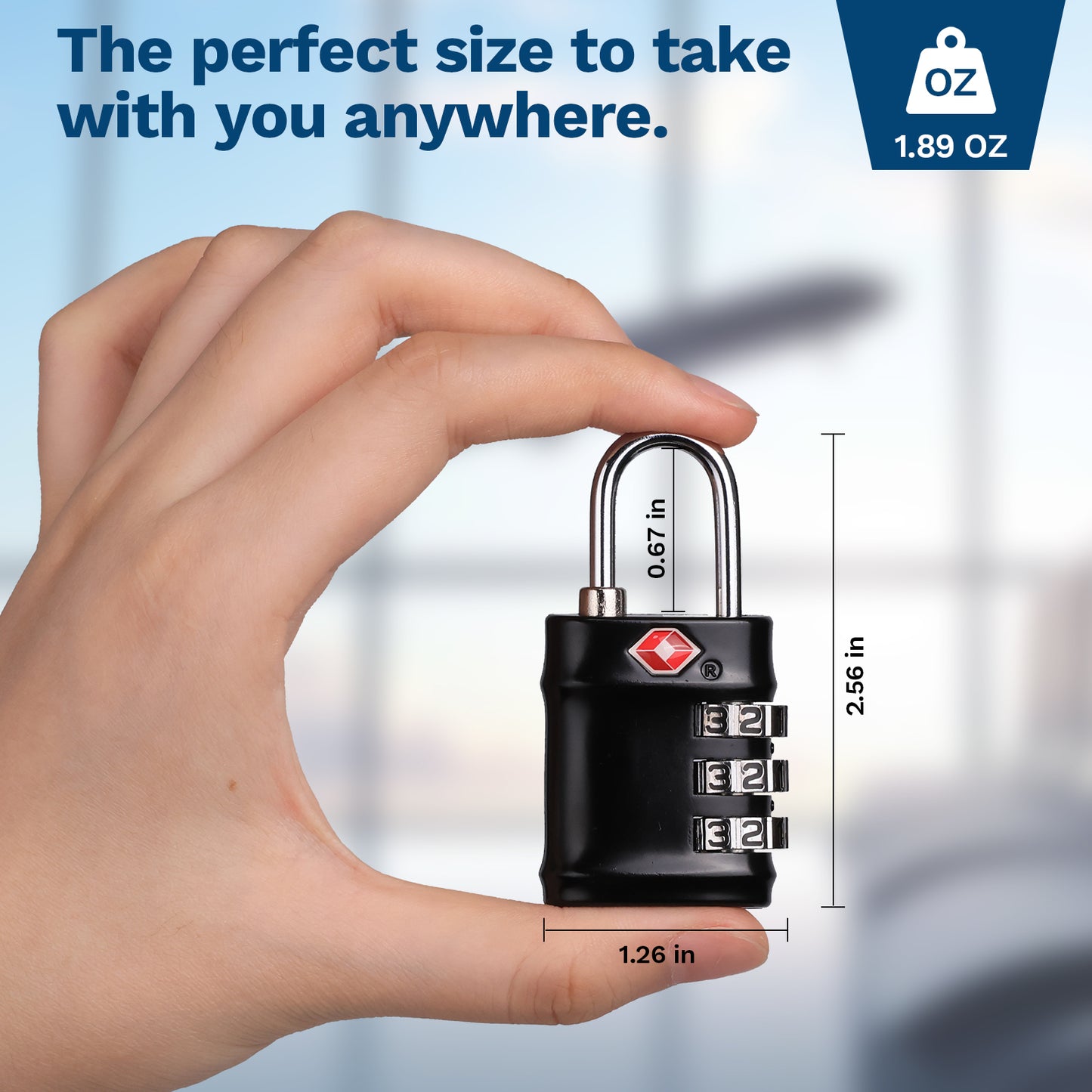 TSA Approved Combination Lock - Compact & Durable Luggage Locks, 3-Digit Resettable Password for Travel, Gym Lockers, Cabinets, Black