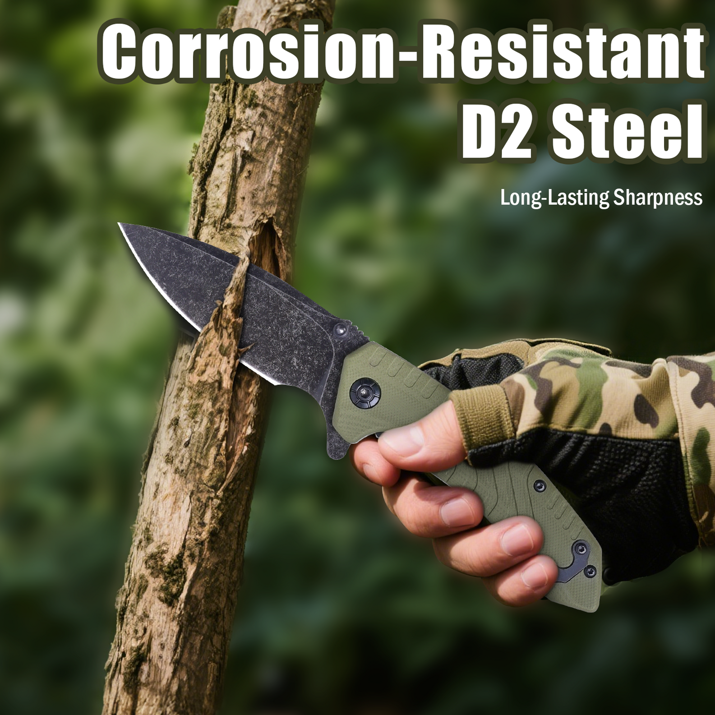 Folding Pocket Knife, 3.3 Inch D2 Steel Blade G10 Handle Small EDC Knife with Liner Lock, Pocket Clip for Men Women, Perfect Tool for Camping Hunting Survival