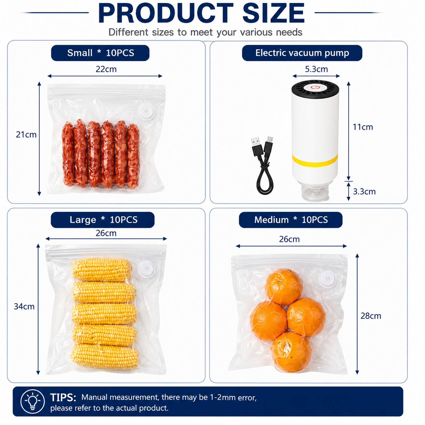 30 PCS Reusable Vacuum Sealer Bags, 3 Sizes of Food Storage Bags for Sous Vide, Freezer & Vacuum Sealers, BPA-Free with 3D Valve (-40°C to 100°C)