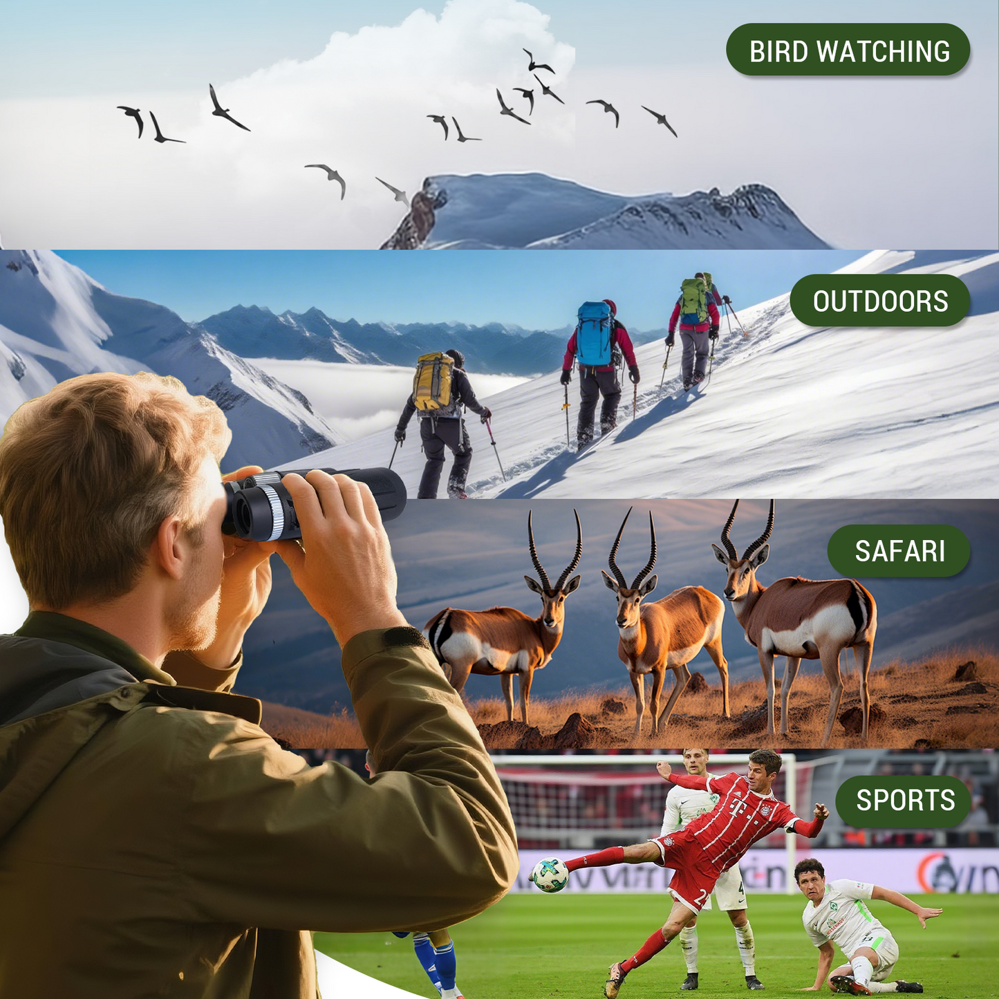 10x42 Water Resistant Binoculars for Adults, Large View, Clear Low Light Vision, Super Bright BAK4 Prism - for Bird Watching, Concert, Football, Stargazing, Cruise - with Carrying Bag.