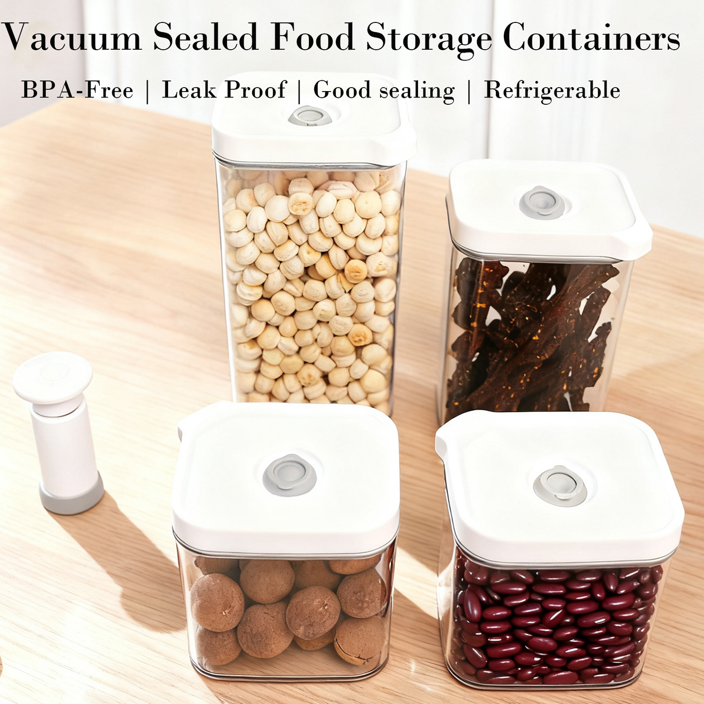 Vacuum Sealed Food Storage Containers with Pump – Airtight, Keeps Food Fresh, Prevents Bacteria – Ideal for Grains, Coffee, Snacks & dog food storage container(4-Piece Set)