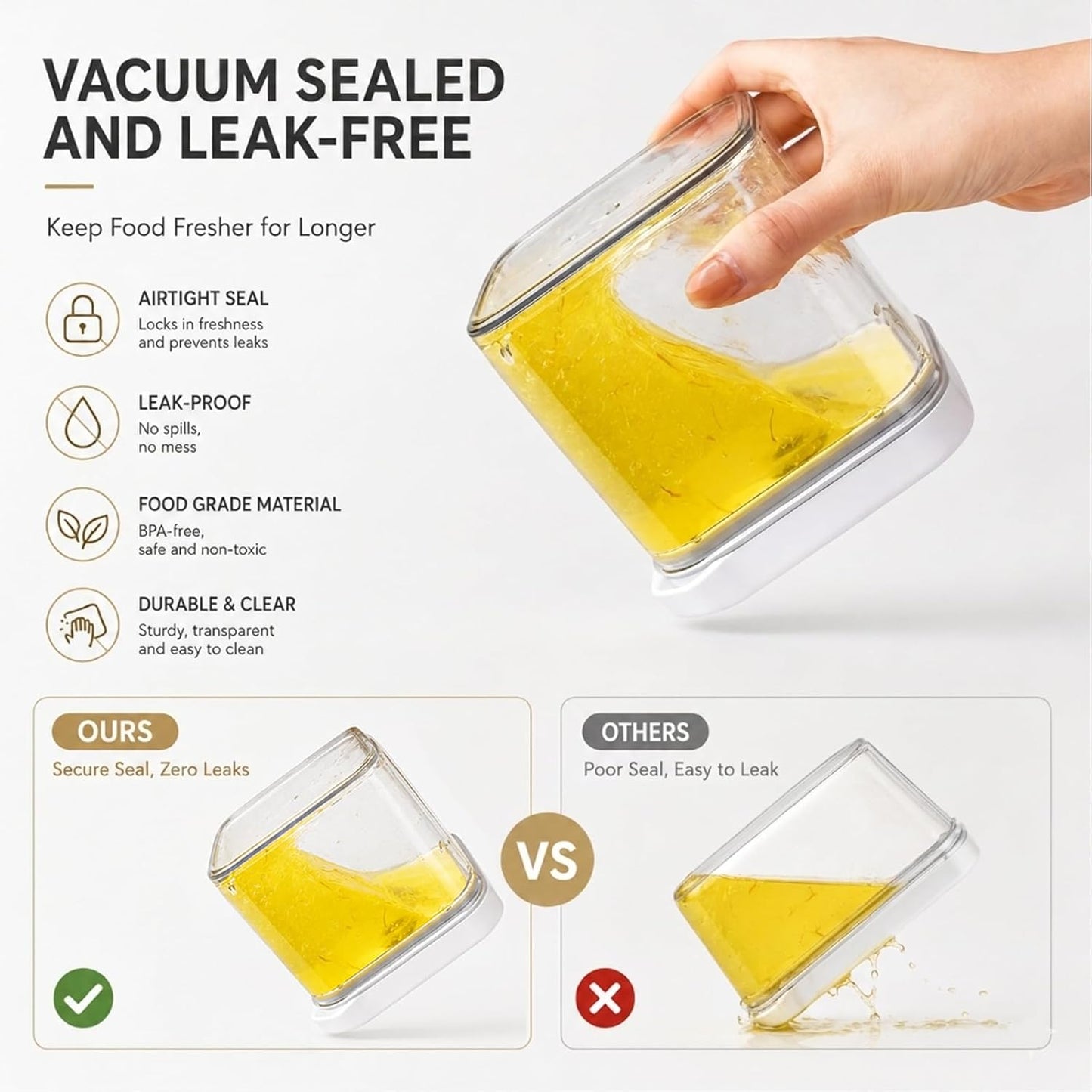 Vacuum Sealed Food Storage Containers with Pump – Airtight, Keeps Food Fresh, Prevents Bacteria – Ideal for Grains, Coffee, Snacks & dog food storage container(4-Piece Set)