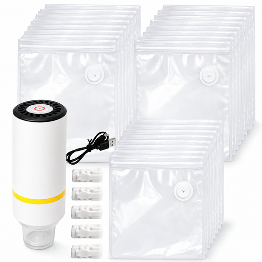 评论图片下载 关联视频下载  卖家精灵 30 PCS Reusable Vacuum Sealer Bags, 3 Sizes of Food Storage Bags for Sous Vide, Freezer & Vacuum Sealers, BPA-Free with 3D Valve (-40°C to 100°C)