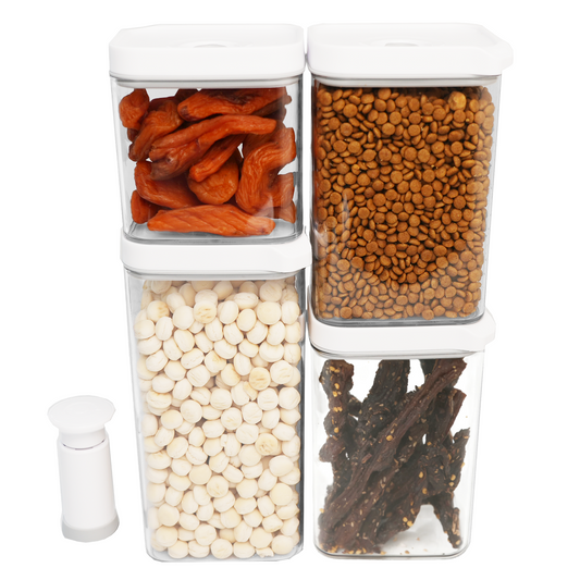 Vacuum Sealed Food Storage Containers with Pump – Airtight, Keeps Food Fresh, Prevents Bacteria – Ideal for Grains, Coffee, Snacks & dog food storage container(4-Piece Set)