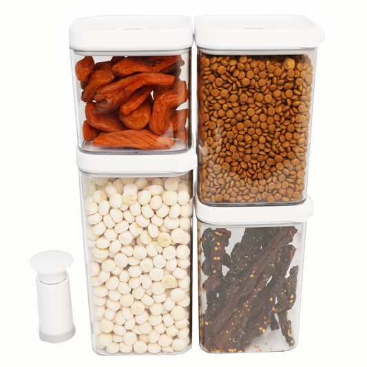 Vacuum Sealed Food Storage Containers with Pump – Airtight, Keeps Food Fresh, Prevents Bacteria – Ideal for Grains, Coffee, Snacks & dog food storage container(4-Piece Set)