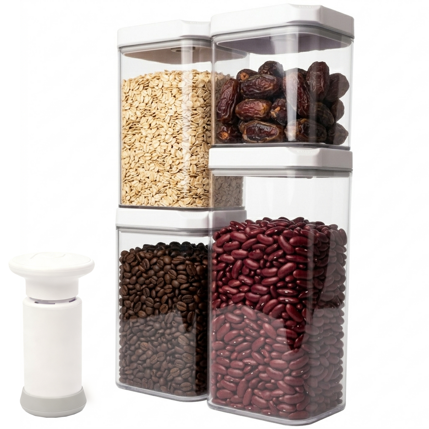 Vacuum Sealed Food Storage Containers with Pump – Airtight, Keeps Food Fresh, Prevents Bacteria – Ideal for Grains, Coffee, Snacks & dog food storage container(4-Piece Set)