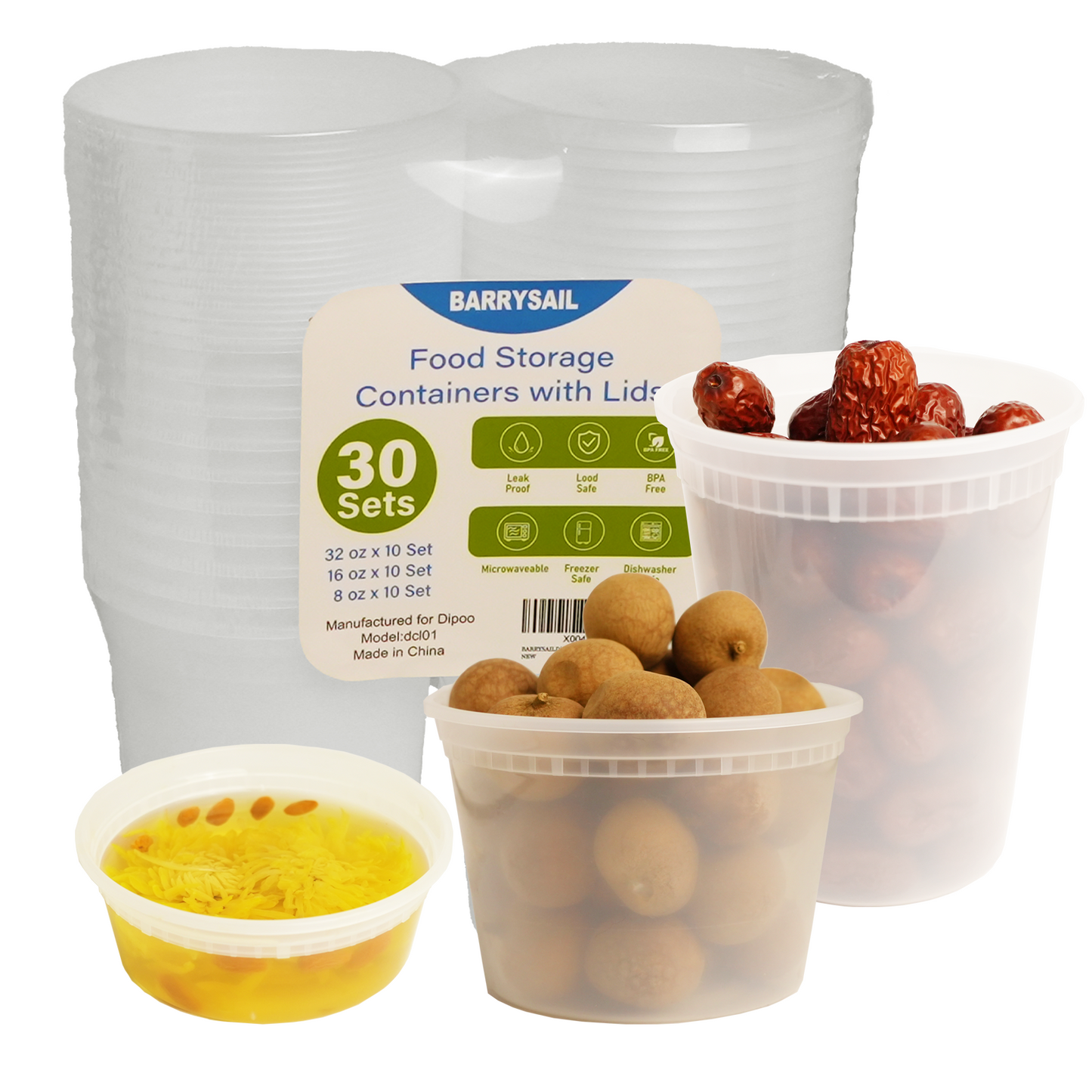 Disposable Food Storage Containers with Lids, BPA-Free, Leakproof, Microwave, Dishwasher and Freezer Safe, Perfect for Everything from Dips and Sauces to Fruits and Full Meals (30)